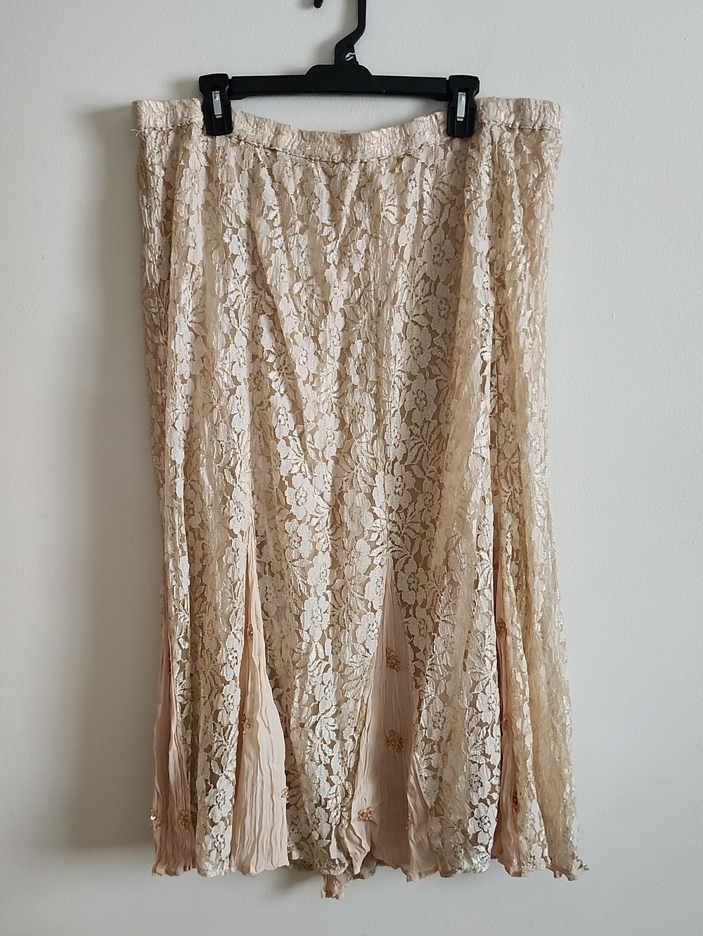 Lola P Vintage Lace Cream Lace Midi Skirt Beaded Womens 3X